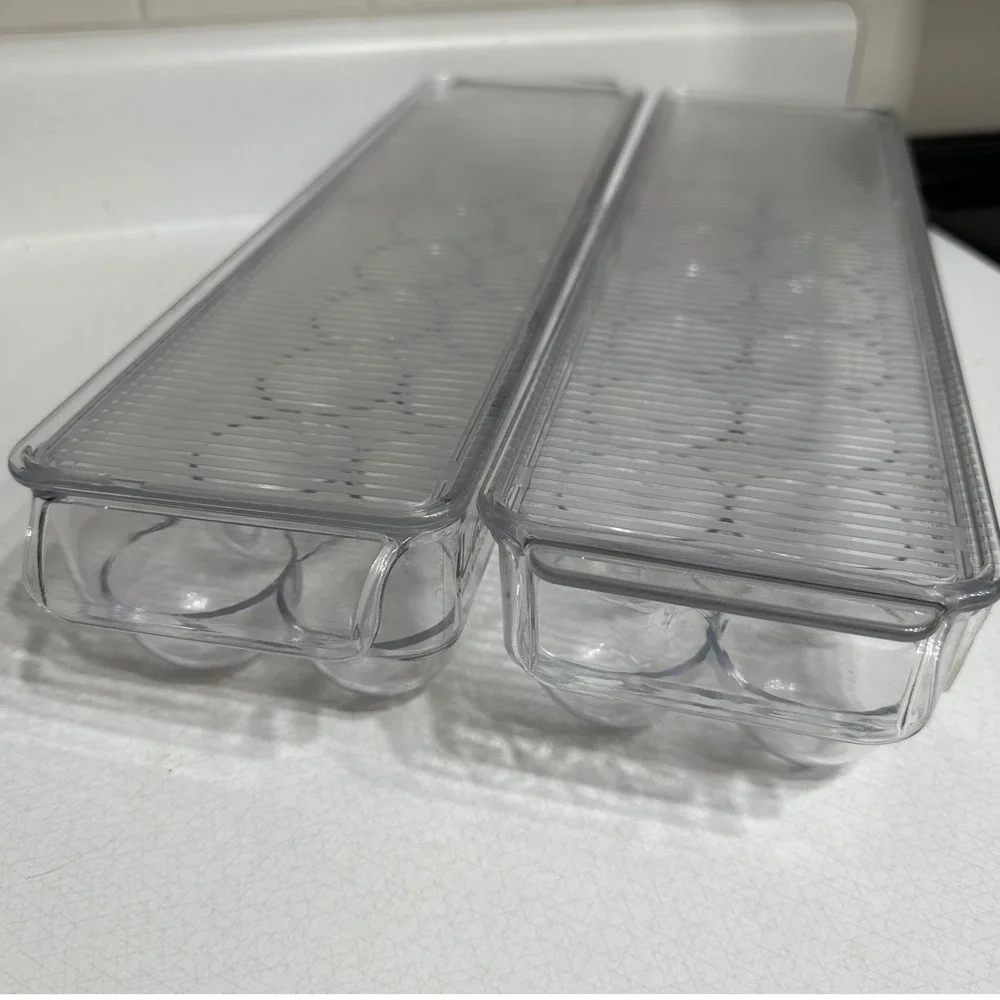 Label Me Egg Storage Container Set of 2 Clear Plastic Stackable 14-Count Bins